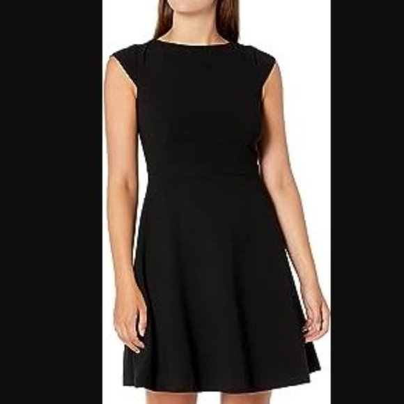 H&M Womens Stretch Fit & Flare Dress Round Neck Sleeveless Size 8 Black - Picture 1 of 5